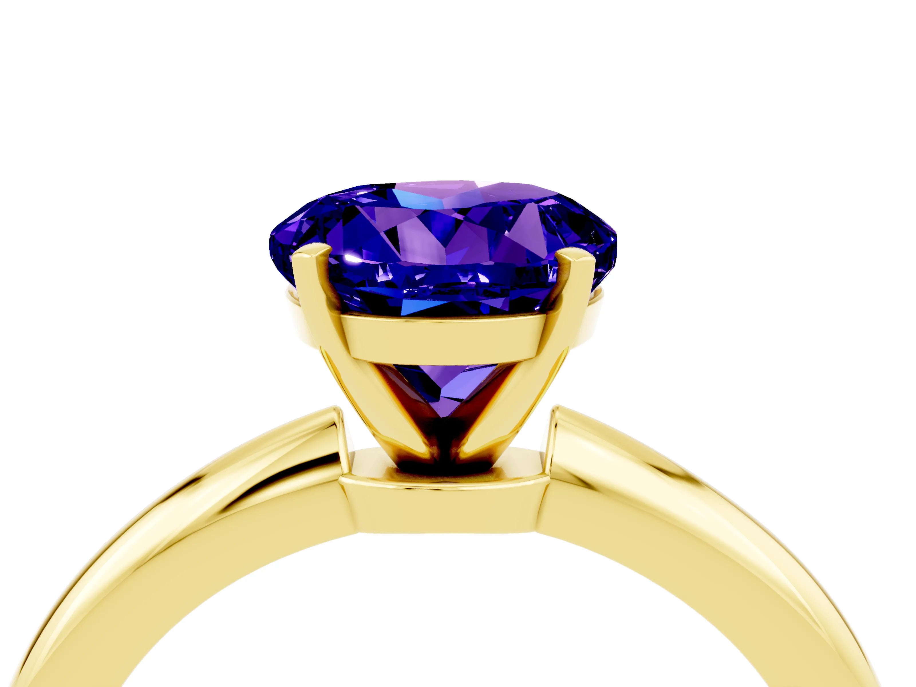 Yellow gold Round Cut Tanzanite Solitaire Ring with Six-Prong Setting and Classic Band_4