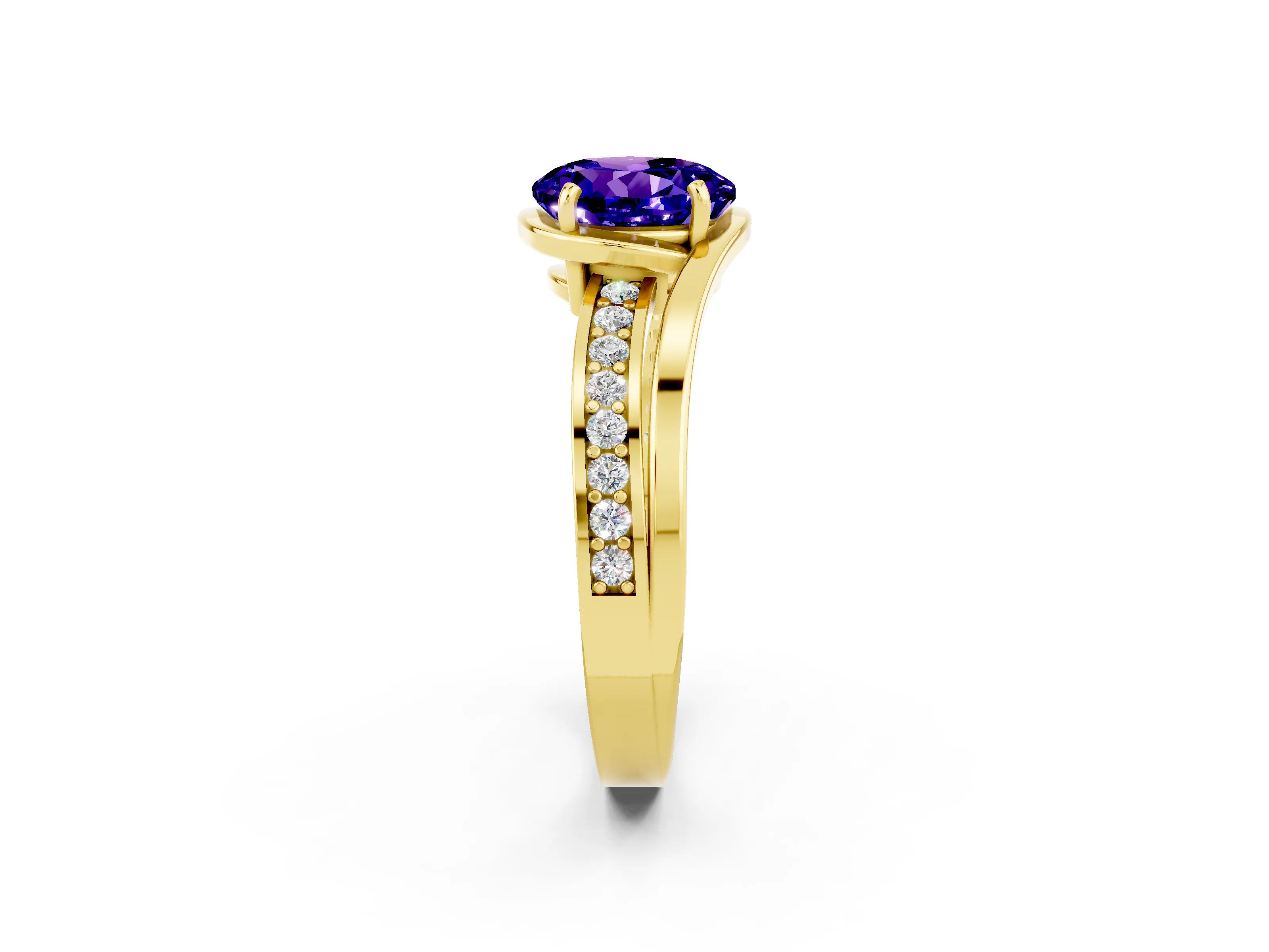 Yellow gold Round Cut Tanzanite Solitaire Ring with Split Shank and Prong Setting_2