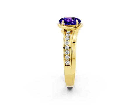 Yellow gold Round Cut Tanzanite Solitaire Ring with Split Shank and Prong Setting_2