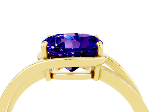 Yellow gold Round Cut Tanzanite Solitaire Ring with Split Shank and Prong Setting_4