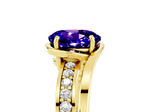 Yellow gold Round Cut Tanzanite Solitaire Ring with Split Shank and Prong Setting_5
