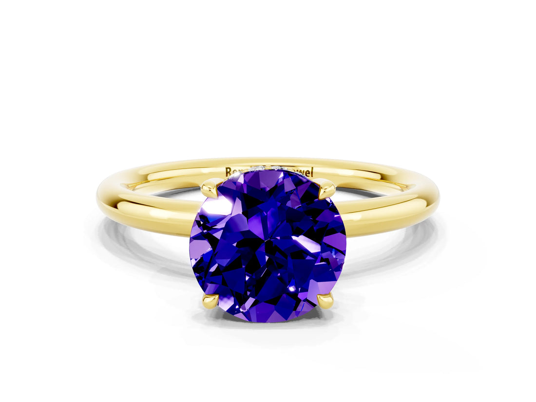 Yellow gold Round Cut Tanzanite Solitaire Ring with Thin Band and Four-Prong Setting_12