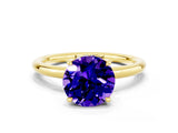 Yellow gold Round Cut Tanzanite Solitaire Ring with Thin Band and Four-Prong Setting_12