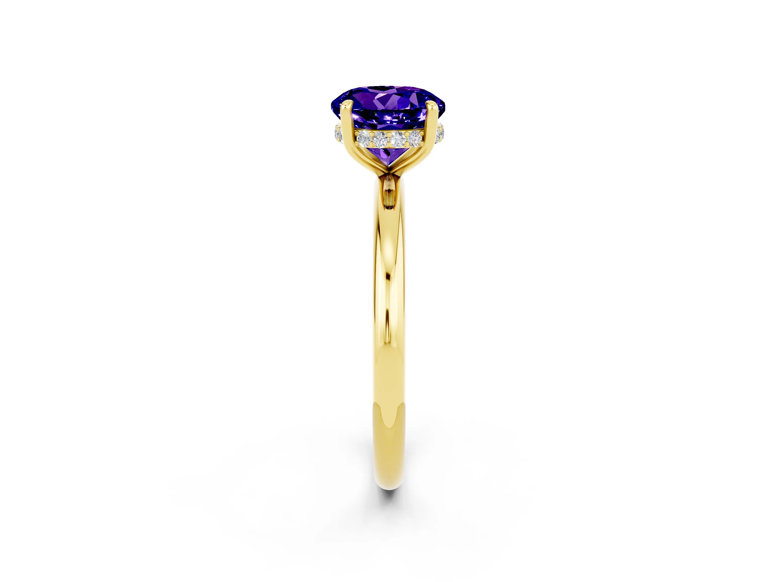 Yellow gold Round Cut Tanzanite Solitaire Ring with Thin Band and Four-Prong Setting_14