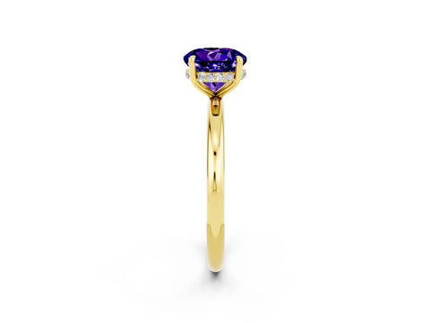 Yellow gold Round Cut Tanzanite Solitaire Ring with Thin Band and Four-Prong Setting_14