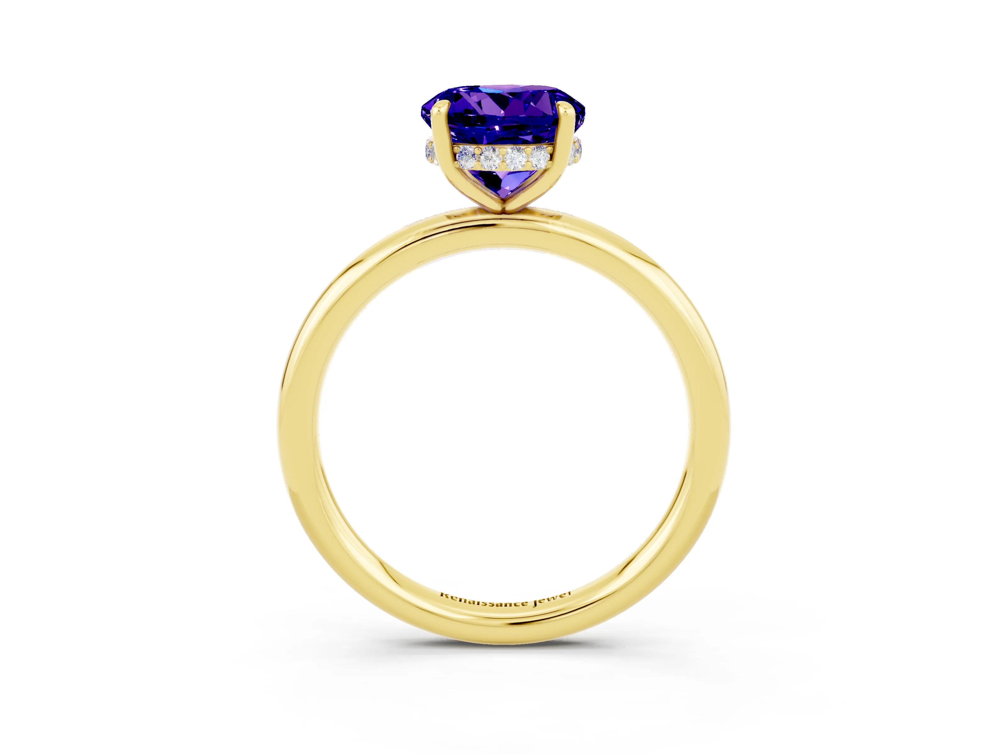 Yellow gold Round Cut Tanzanite Solitaire Ring with Thin Band and Four-Prong Setting_15