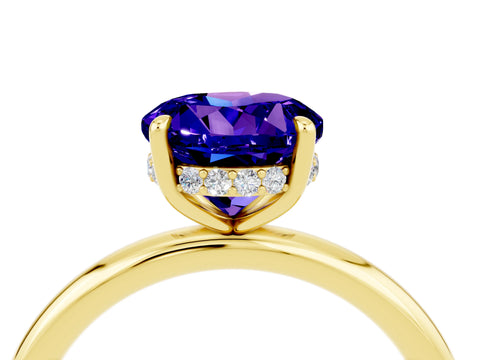 Yellow gold Round Cut Tanzanite Solitaire Ring with Thin Band and Four-Prong Setting_16