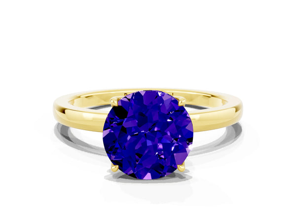 Yellow gold Round Cut Tanzanite Solitaire Ring with Thin Band and Prong Setting