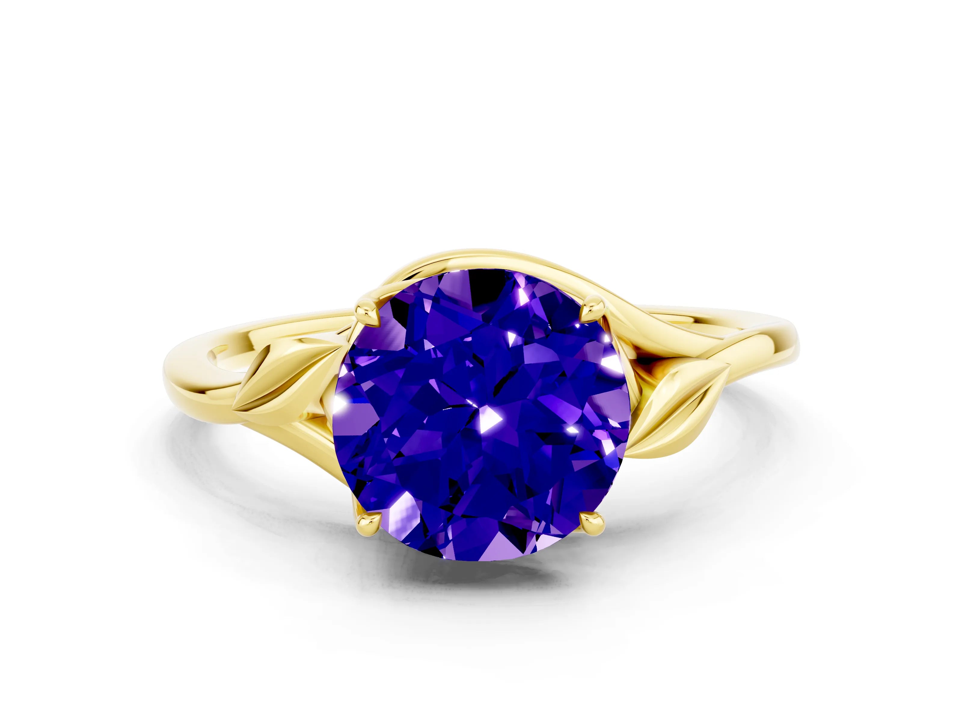 Yellow gold Round Cut Tanzanite Solitaire Ring with Twist Band and Four-Prong Setting_24