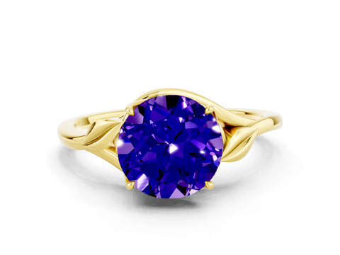 Yellow gold Round Cut Tanzanite Solitaire Ring with Twist Band and Four-Prong Setting_24
