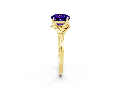 Yellow gold Round Cut Tanzanite Solitaire Ring with Twist Band and Four-Prong Setting_26