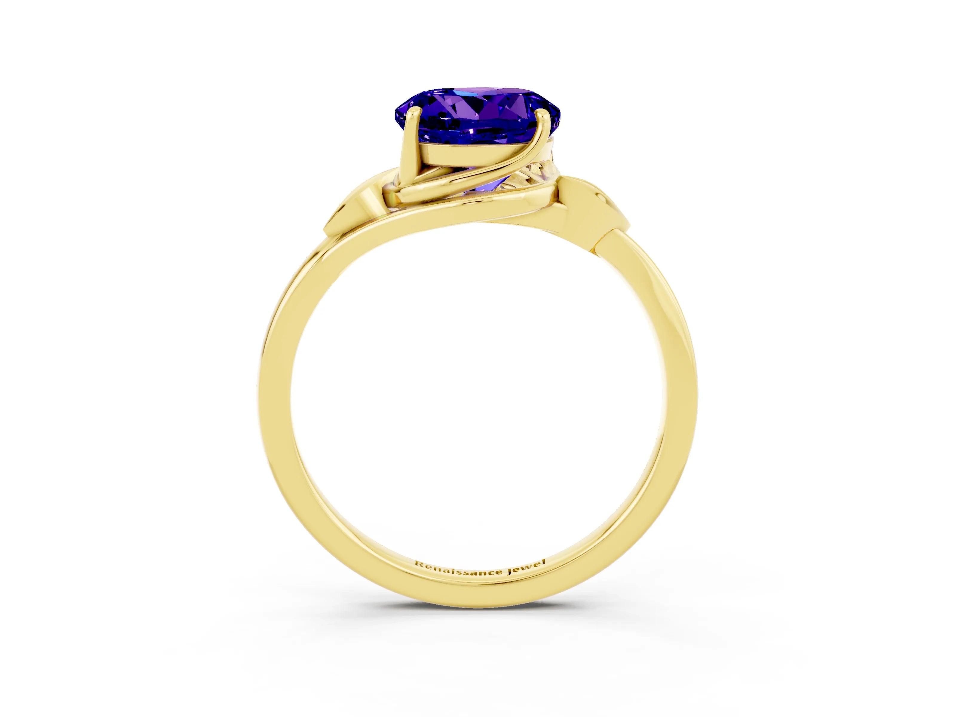 Yellow gold Round Cut Tanzanite Solitaire Ring with Twist Band and Four-Prong Setting_27