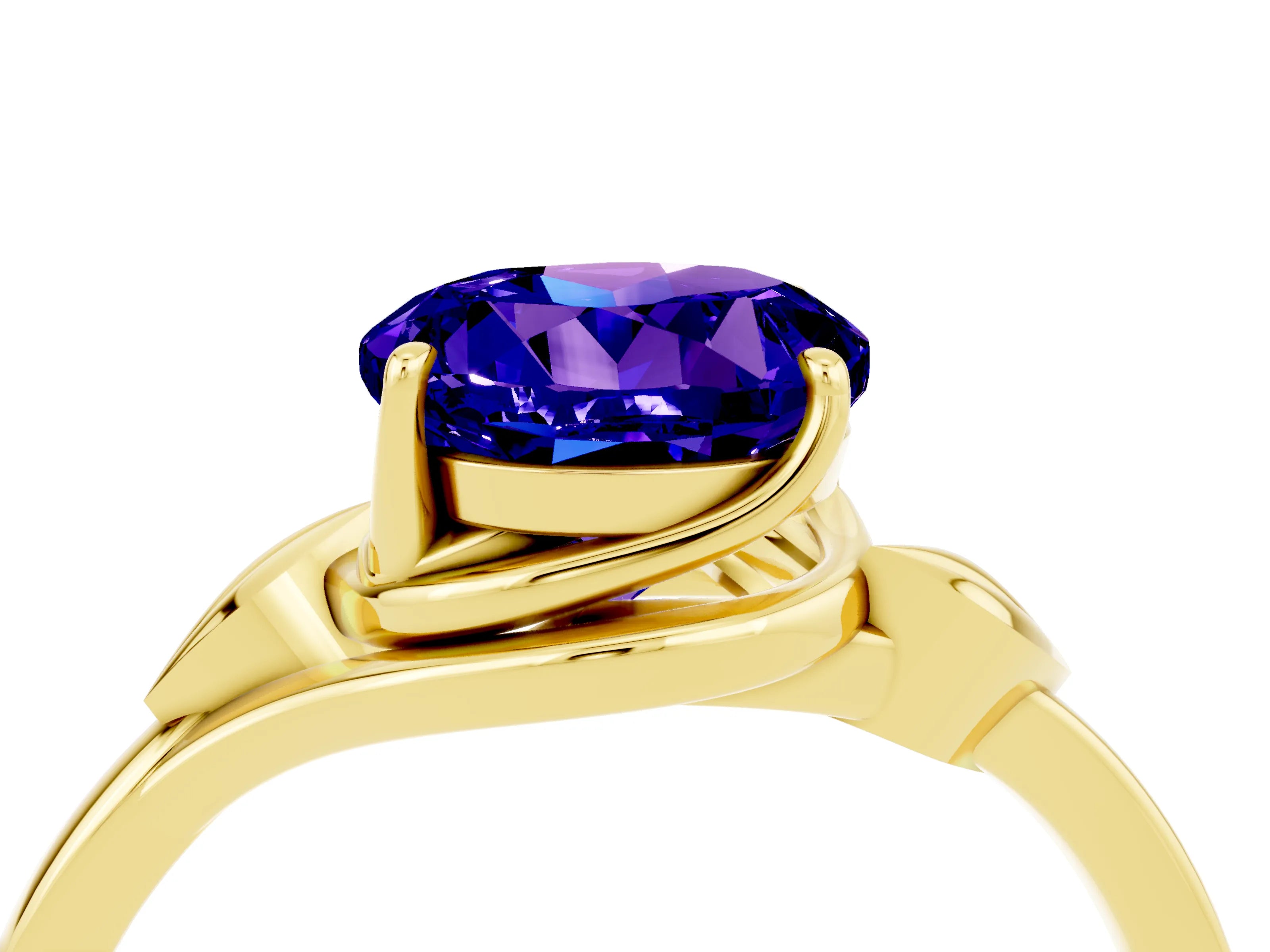 Yellow gold Round Cut Tanzanite Solitaire Ring with Twist Band and Four-Prong Setting_28