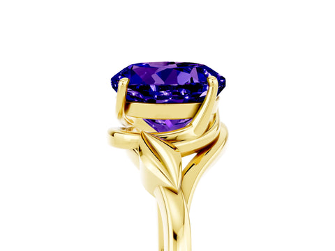 Yellow gold Round Cut Tanzanite Solitaire Ring with Twist Band and Four-Prong Setting_29