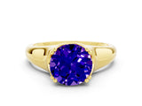 Yellow gold Round Cut Tanzanite Solitaire Ring with Wide Band and Prong Setting