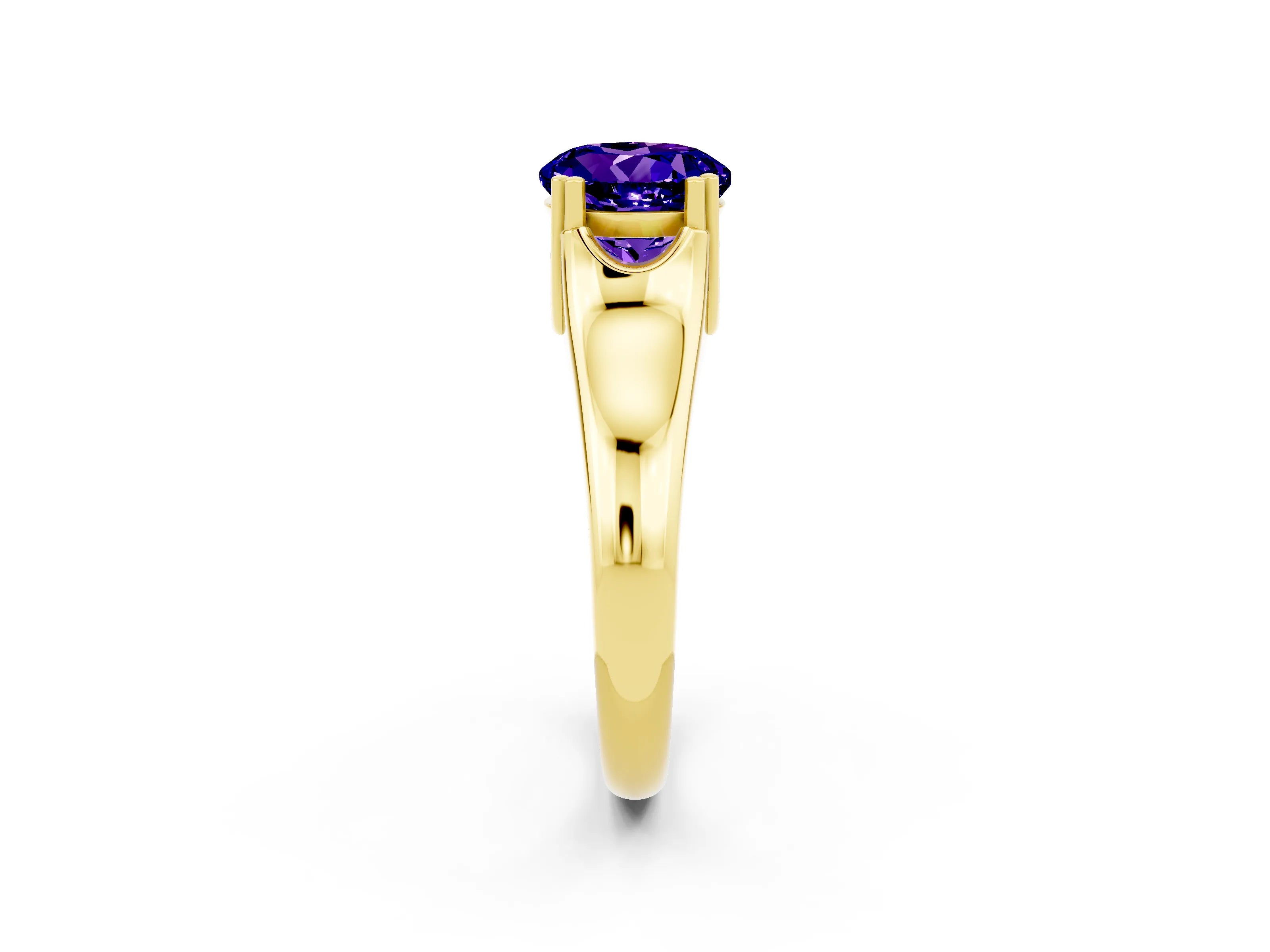 Yellow gold Round Cut Tanzanite Solitaire Ring with Wide Band and Prong Setting_2