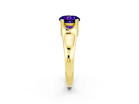 Yellow gold Round Cut Tanzanite Solitaire Ring with Wide Band and Prong Setting_2