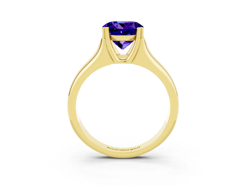 Yellow gold Round Cut Tanzanite Solitaire Ring with Wide Band and Prong Setting_3