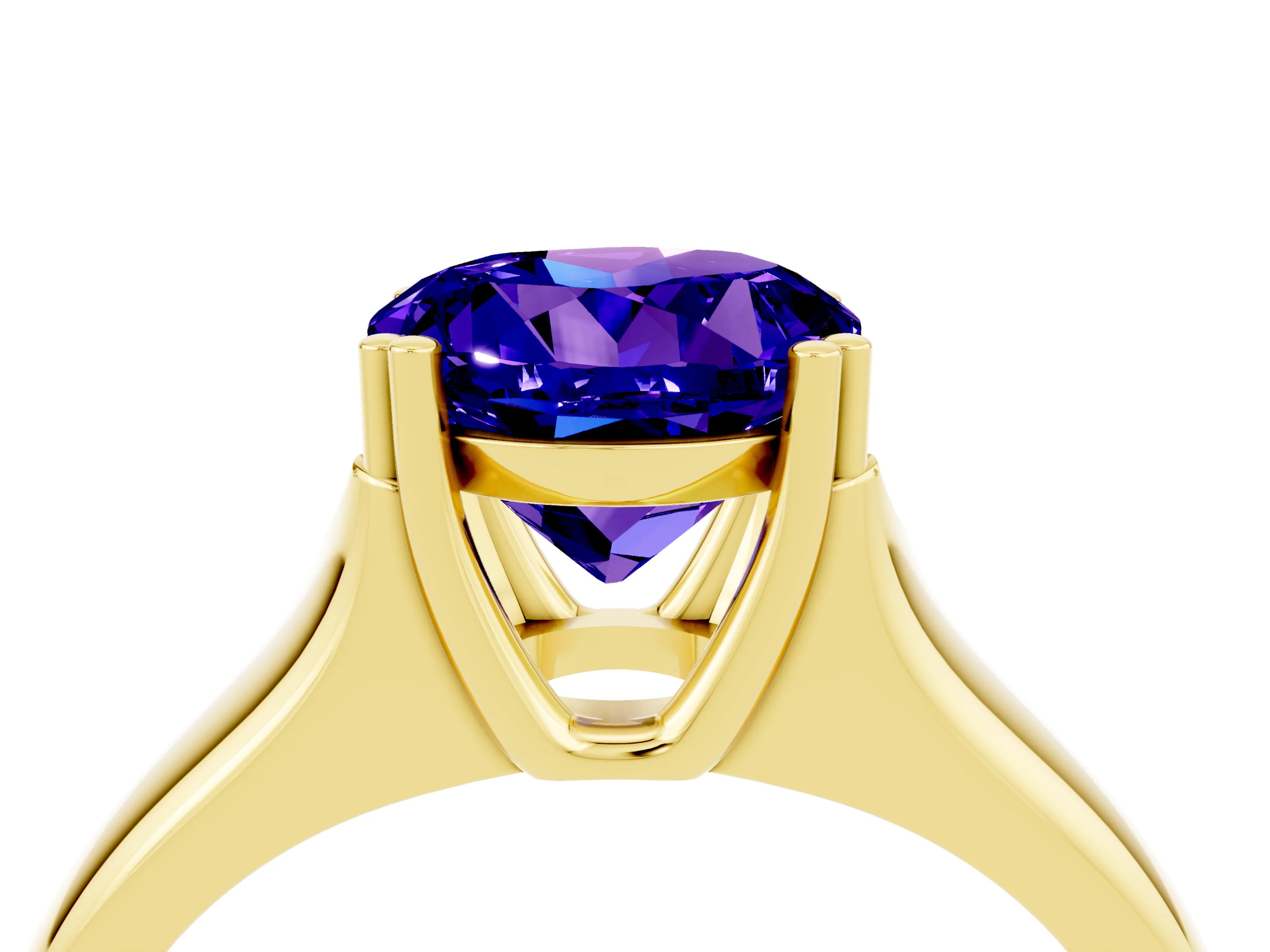 Yellow gold Round Cut Tanzanite Solitaire Ring with Wide Band and Prong Setting_4