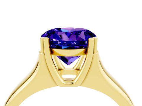 Yellow gold Round Cut Tanzanite Solitaire Ring with Wide Band and Prong Setting_4