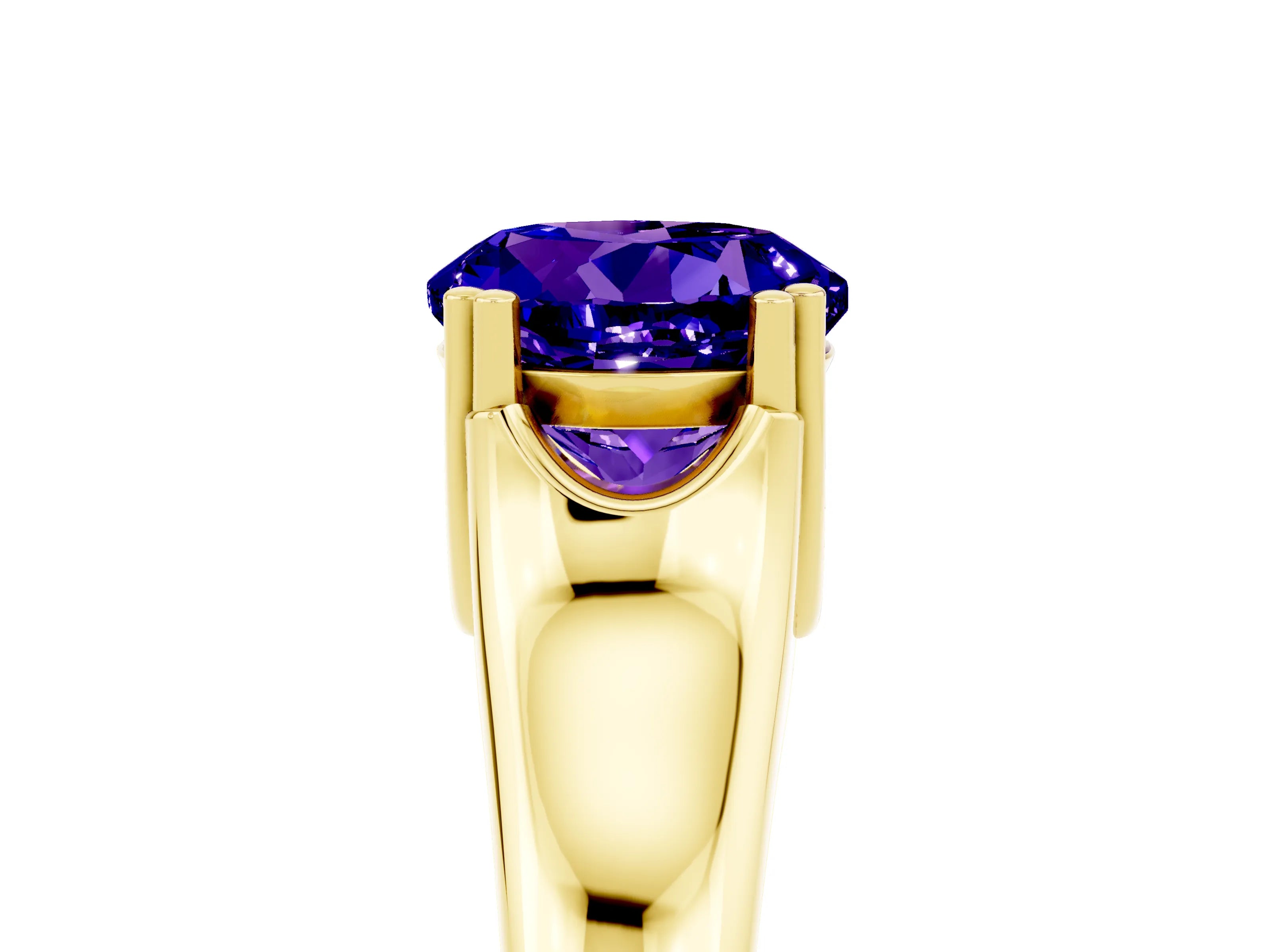 Yellow gold Round Cut Tanzanite Solitaire Ring with Wide Band and Prong Setting_5