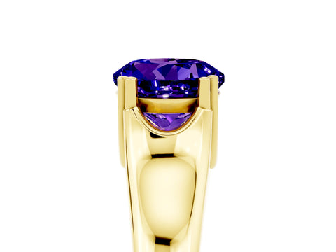 Yellow gold Round Cut Tanzanite Solitaire Ring with Wide Band and Prong Setting_5