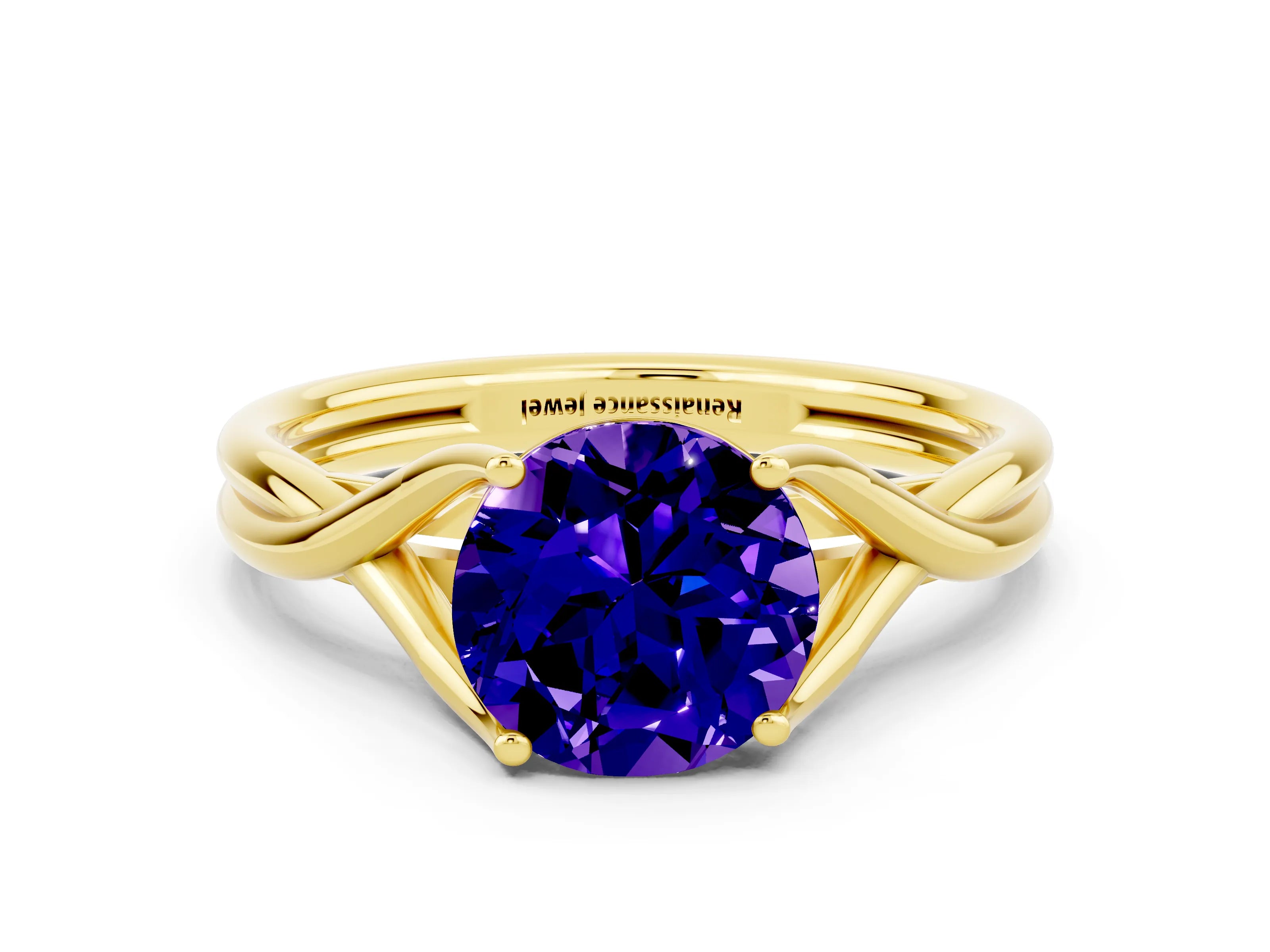 Yellow gold Round Cut Tanzanite Solitaire Twist Band Prong Setting Ring_36