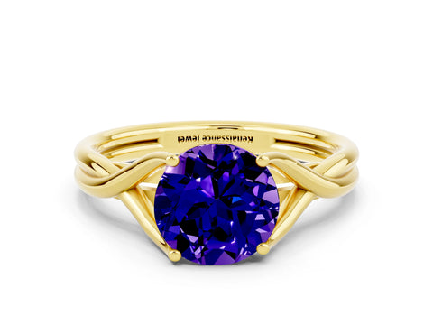 Yellow gold Round Cut Tanzanite Solitaire Twist Band Prong Setting Ring_36