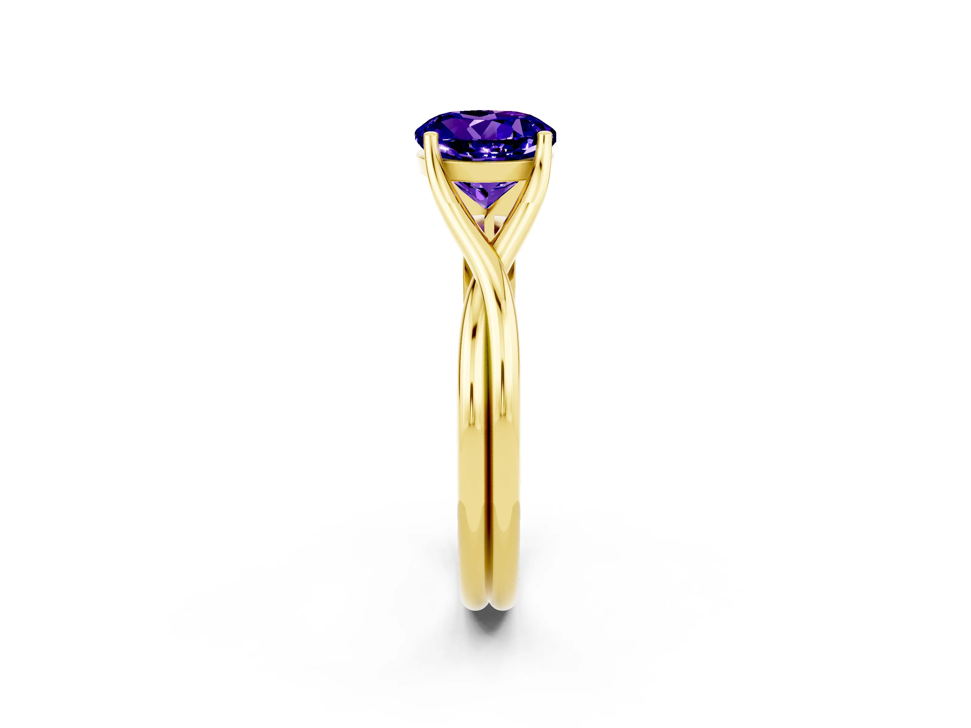 Yellow gold Round Cut Tanzanite Solitaire Twist Band Prong Setting Ring_38