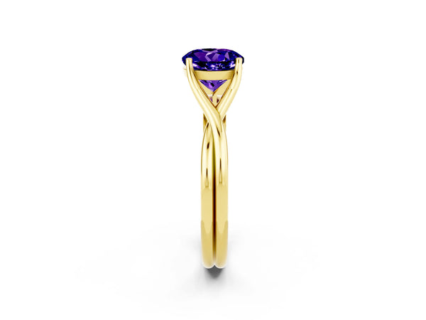 Yellow gold Round Cut Tanzanite Solitaire Twist Band Prong Setting Ring