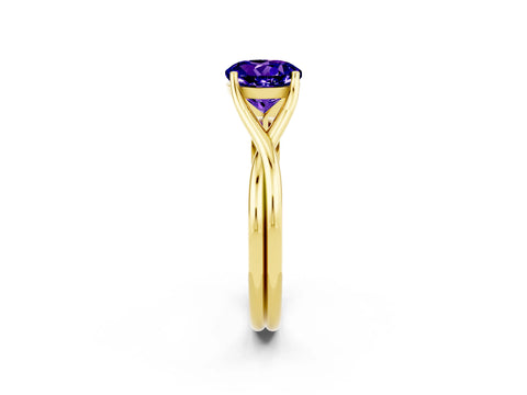 Yellow gold Round Cut Tanzanite Solitaire Twist Band Prong Setting Ring_38