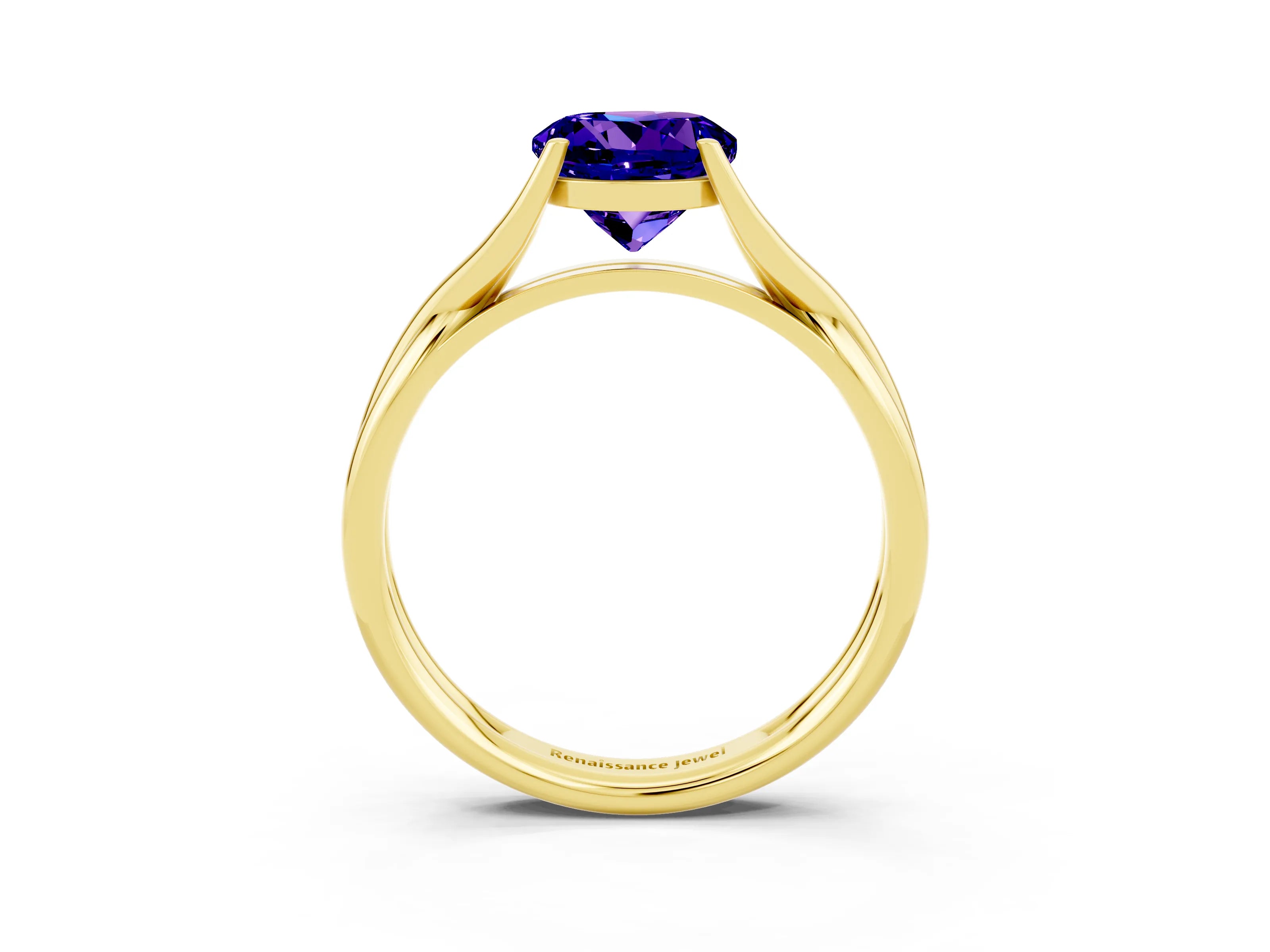 Yellow gold Round Cut Tanzanite Solitaire Twist Band Prong Setting Ring_39