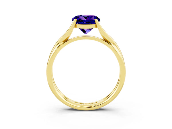 Yellow gold Round Cut Tanzanite Solitaire Twist Band Prong Setting Ring