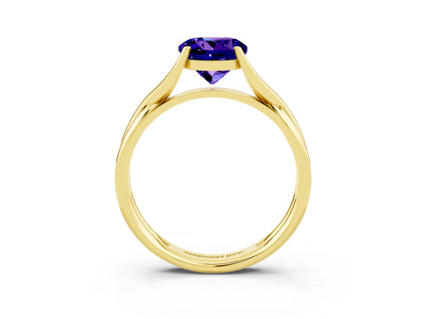 Yellow gold Round Cut Tanzanite Solitaire Twist Band Prong Setting Ring_39