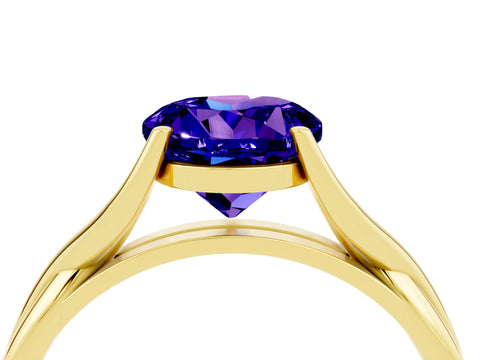 Yellow gold Round Cut Tanzanite Solitaire Twist Band Prong Setting Ring_40