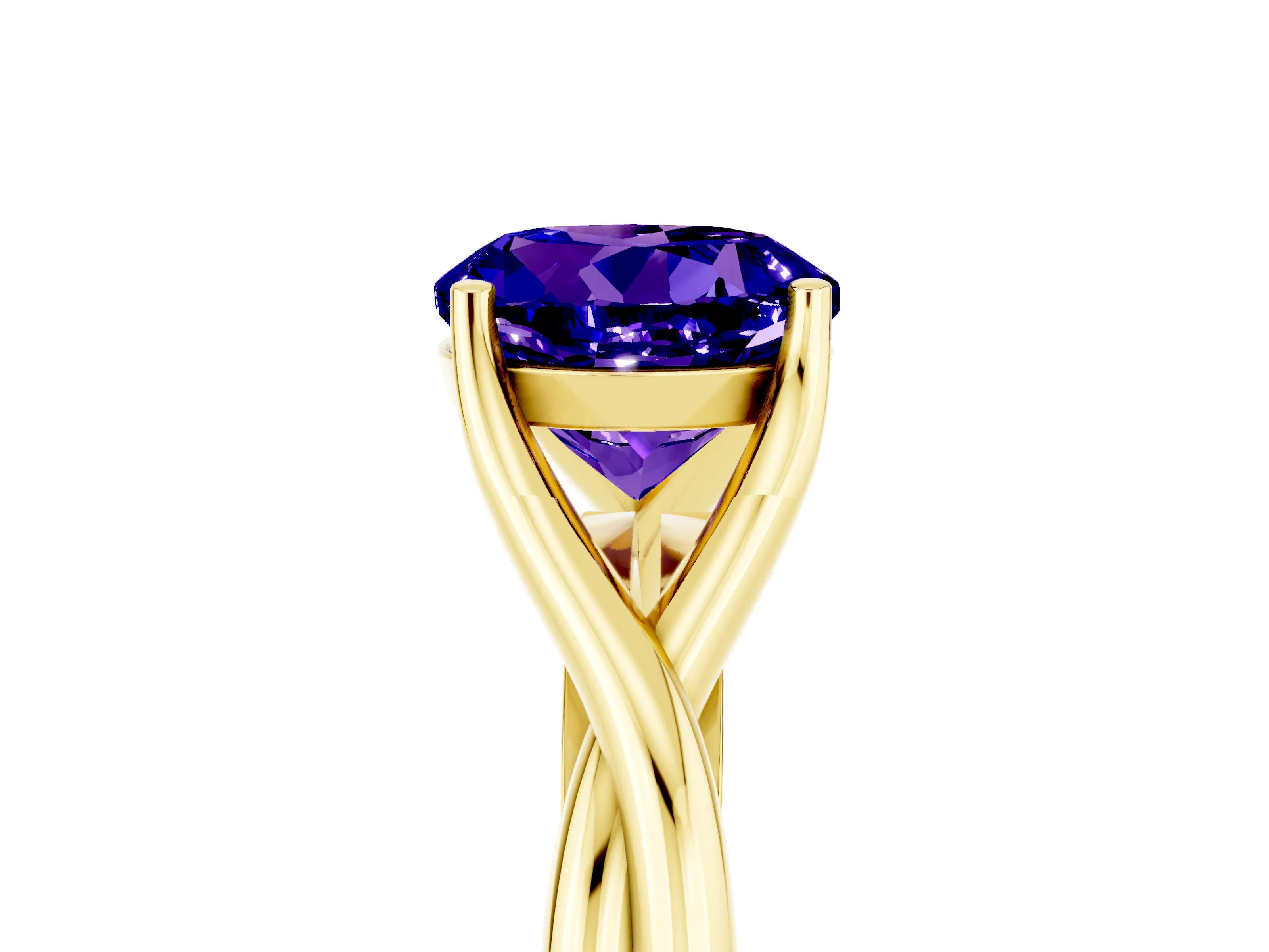 Yellow gold Round Cut Tanzanite Solitaire Twist Band Prong Setting Ring_41