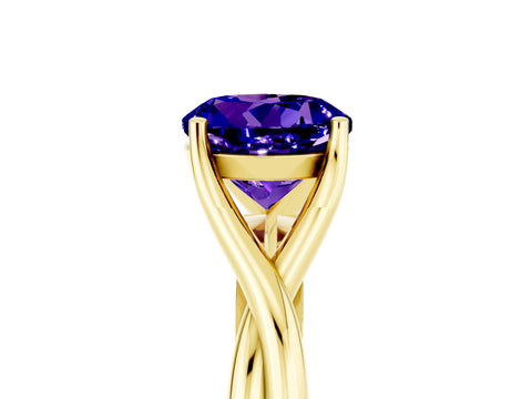 Yellow gold Round Cut Tanzanite Solitaire Twist Band Prong Setting Ring_41