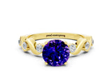 Yellow gold Round Cut Tanzanite Solitaire Twisted Band with Round  Accents and Prong Setting_12