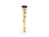 Yellow gold Round Cut Tanzanite Solitaire Twisted Band with Round  Accents and Prong Setting_14