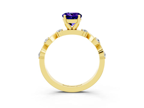 Yellow gold Round Cut Tanzanite Solitaire Twisted Band with Round  Accents and Prong Setting_15