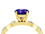 Yellow gold Round Cut Tanzanite Solitaire Twisted Band with Round  Accents and Prong Setting_16