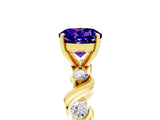 Yellow gold Round Cut Tanzanite Solitaire Twisted Band with Round  Accents and Prong Setting_17