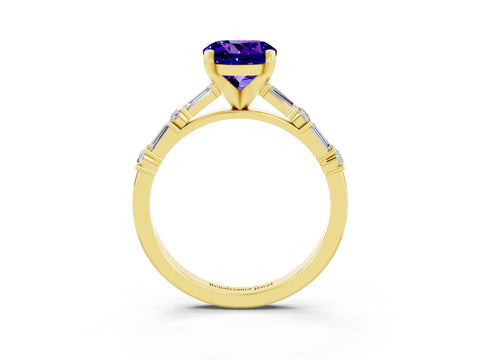 Yellow gold Round Cut Tanzanite Solitaire with Side Baguettes and Channel Set Band_3