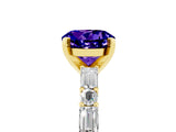 Yellow gold Round Cut Tanzanite Solitaire with Side Baguettes and Channel Set Band_5