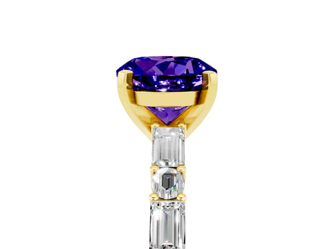 Yellow gold Round Cut Tanzanite Solitaire with Side Baguettes and Channel Set Band_5
