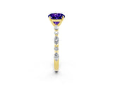 Yellow gold Round Cut Tanzanite Solitaire with Side Stones on a Pavé Band and Four-Prong Setting_2