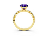 Yellow gold Round Cut Tanzanite Solitaire with Side Stones on a Pavé Band and Four-Prong Setting_3
