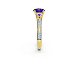 Yellow gold Round Cut Tanzanite Split Shank Engagement Ring with Pavé Band_2