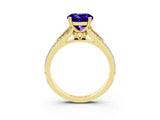Yellow gold Round Cut Tanzanite Split Shank Engagement Ring with Pavé Band_3