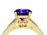 Yellow gold Round Cut Tanzanite Split Shank Engagement Ring with Pavé Band_4